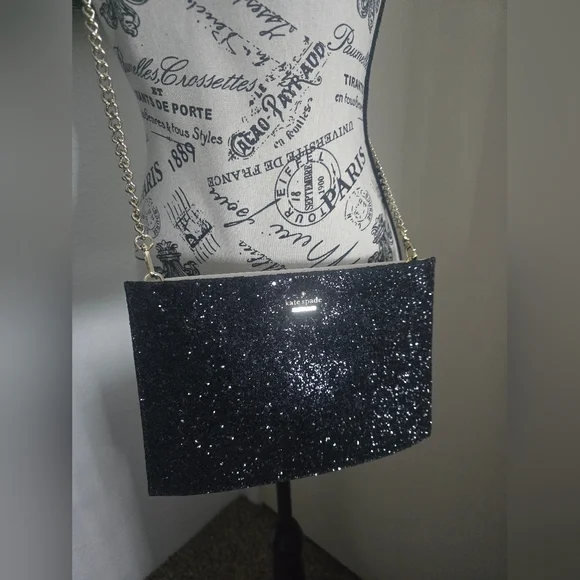 Kate Spade ♠️ Black W/ Silver Hardware Glitter Minaudière Crossbody (EUC)🩶♠️🩶 - Picture 2 of 9
